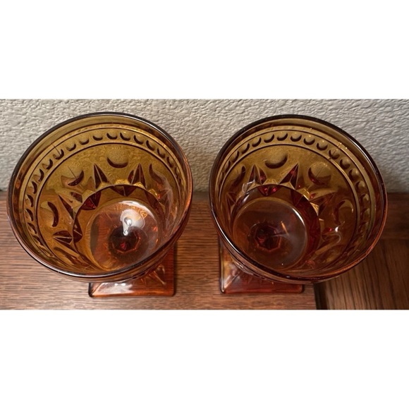 Vintage Amber Pedestal Pony - Goblet Heavy Etched Glass - Set of 2 - Picture 5 of 5